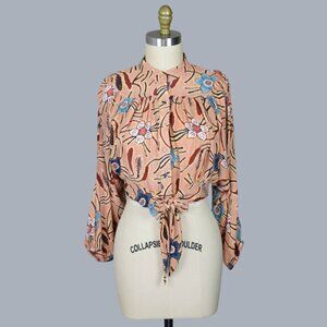 CHRISTIAN SIRIANO NY FLORAL PRINT BEIGE CROP TOP